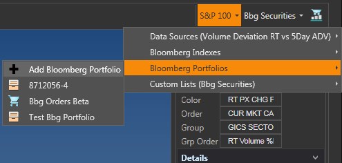 Change the Entity List to a Bloomberg Portfolio SShot1